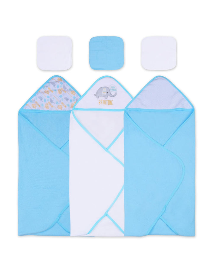 Newborn Boy Towel and Washcloth Set Elephant Blue and White at Zubaidas