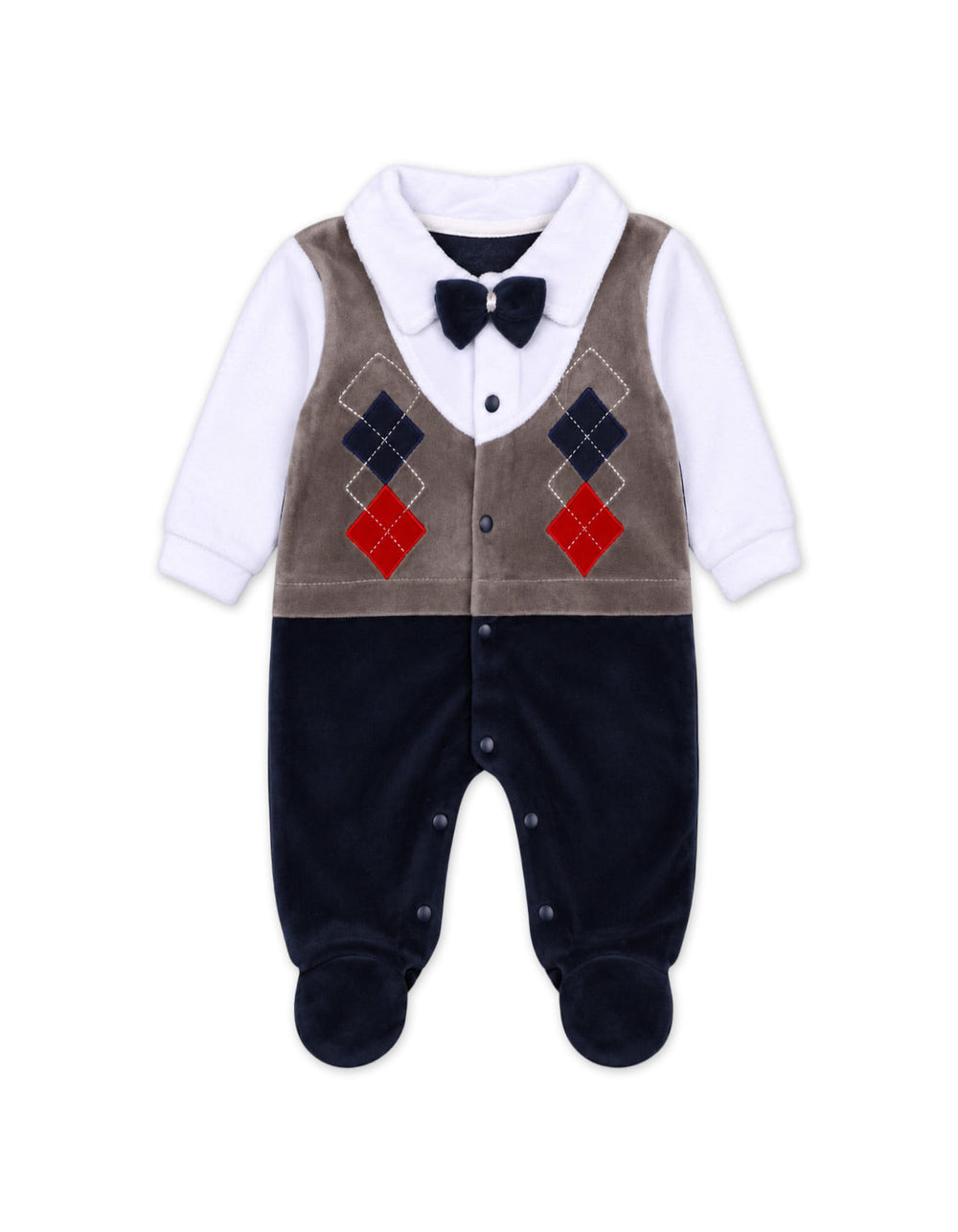 Newborn Boy Winter Romper with Cap Grey and Navy Blue at Zubaidas Official Pakistan