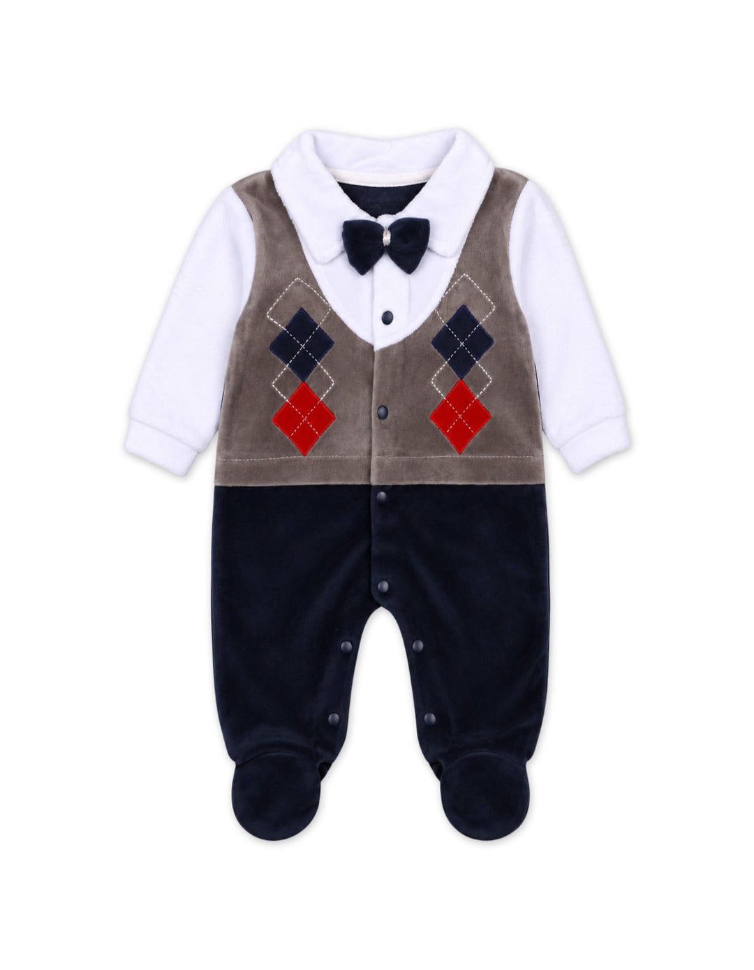 Newborn Boy Winter Romper with Cap Grey and Navy Blue at Zubaidas Official Pakistan