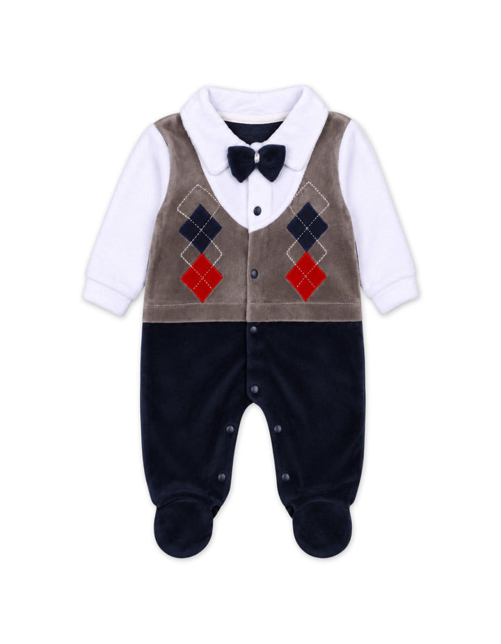 Newborn Boy Winter Romper with Cap Grey and Navy Blue at Zubaidas Official Pakistan