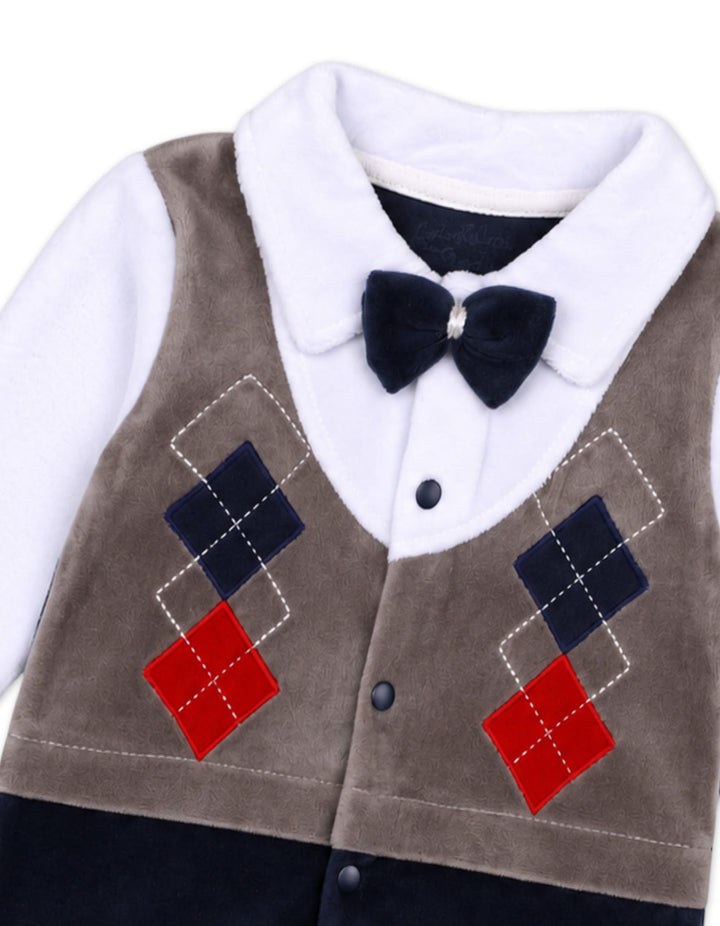 Newborn Boy Winter Romper with Cap Grey and Navy Blue at Zubaidas Online Pakistan