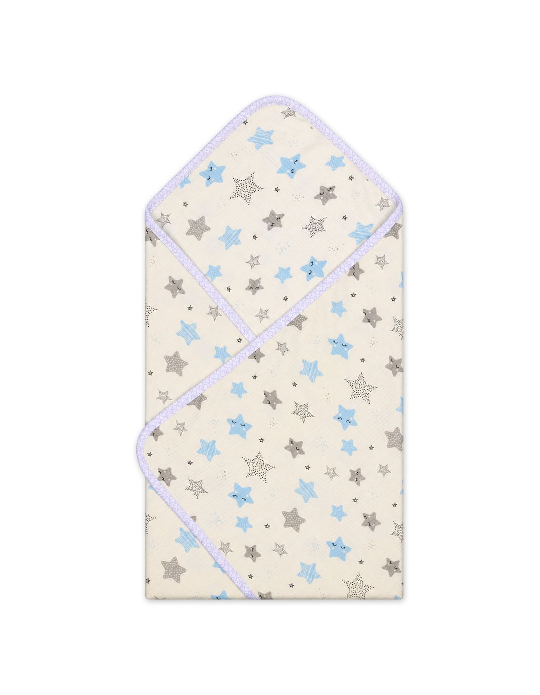Newborn Boy Wrapping Sheet Star Off White and Blue at Zubaidas