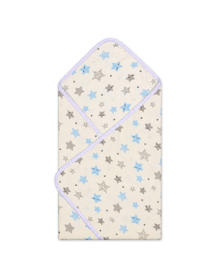 Newborn Boy Wrapping Sheet Star Off White and Blue at Zubaidas