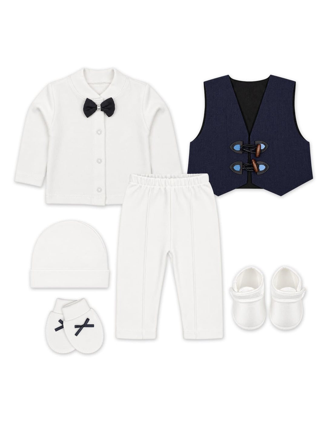 Newborn Boys Formal Outfit 6 Pcs Gift Set White and Navy Blue at Zubaidas