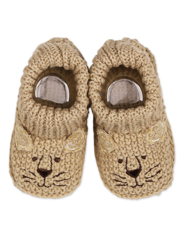 Newborn Boys Knitted Booties Lion Face Beige at Zubaidas