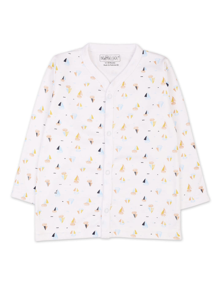 Newborn Boys Night Suit Bambies Ocean Ships Printed White at Zubaidas Online Pakistan