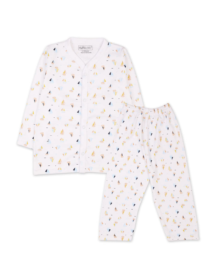Newborn Boys Night Suit Bambies Ocean Ships Printed White at Zubaidas