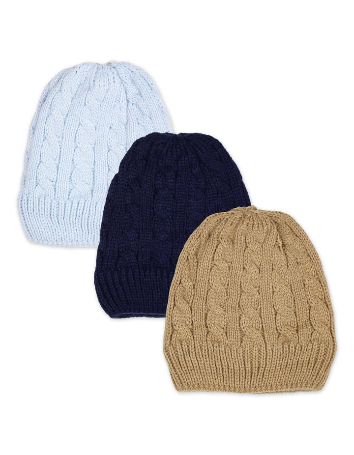 Newborn Boys Woolen Caps Pack of 3 Cable Knit Pattern at Zubaidas