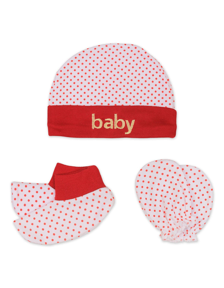 Newborn Cap Mitten and Booties Set Red at Zubaidas
