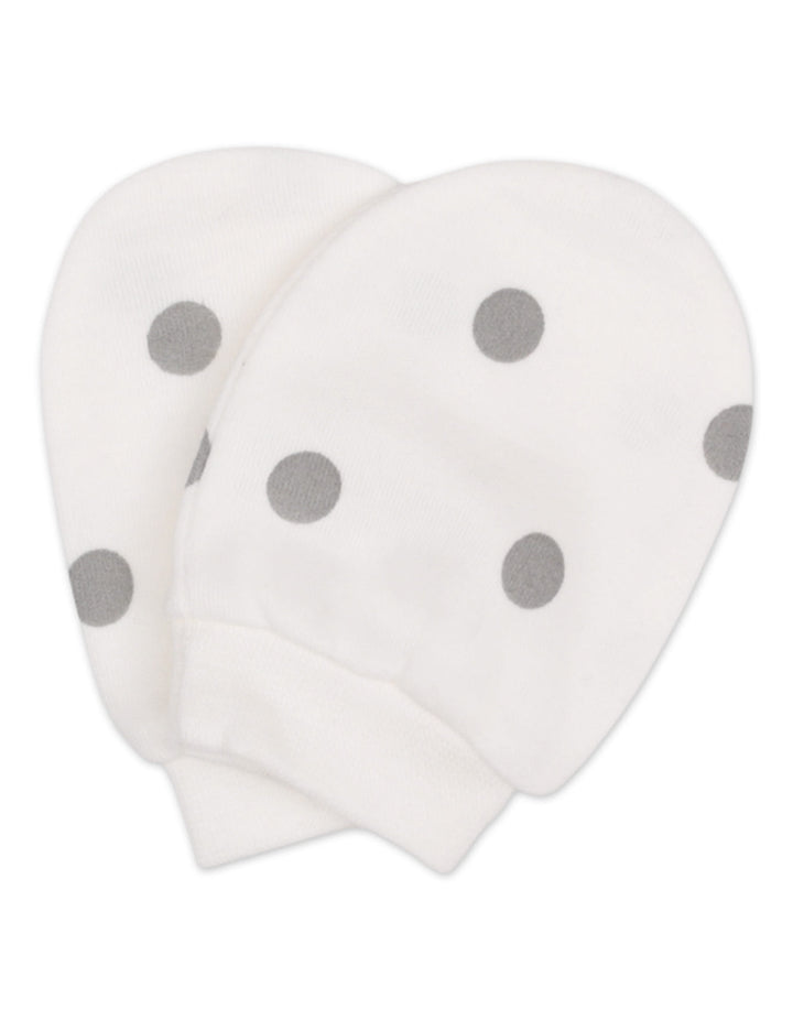 Newborn Cap Mittens and Booties Set Grey Polka Dots White at Zubaidas Online Pakistan