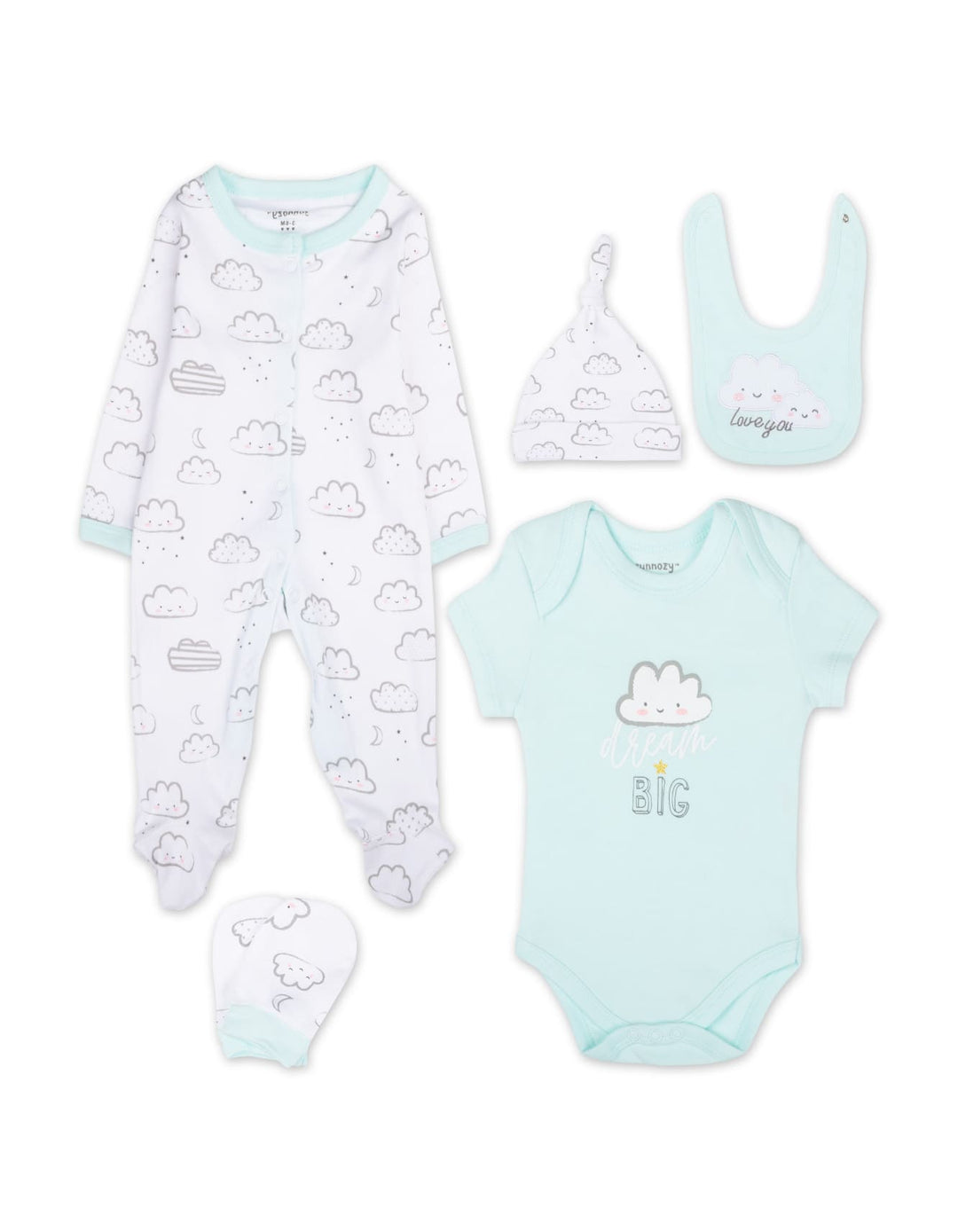 Newborn Clothing Gift Set 5 Pcs Dream Big Mint Green and White at Zubaidas
