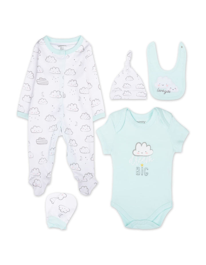Newborn Clothing Gift Set 5 Pcs Dream Big Mint Green and White at Zubaidas