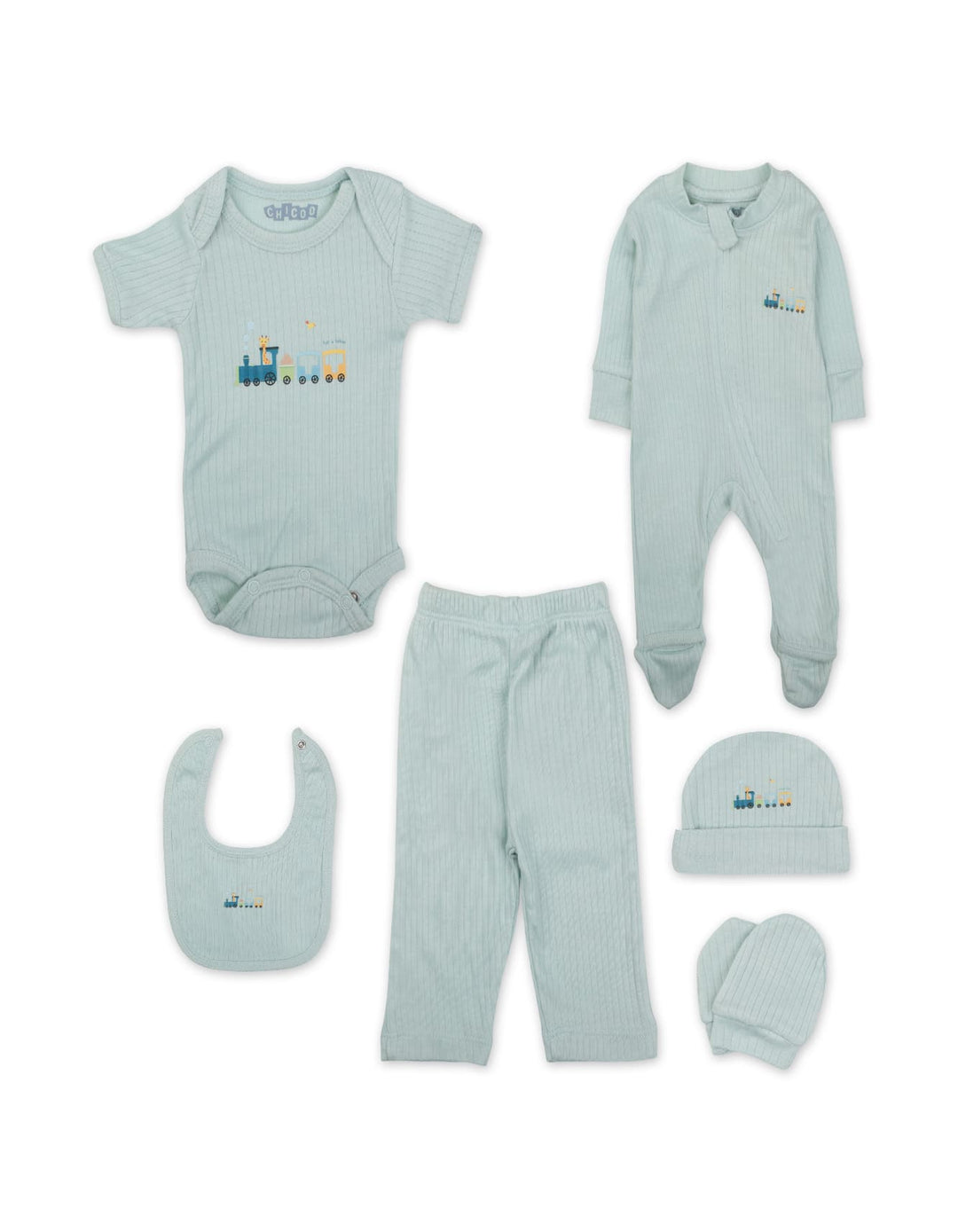 Newborn Clothing Gift Set 6 Pcs Train Mint Green at Zubaidas