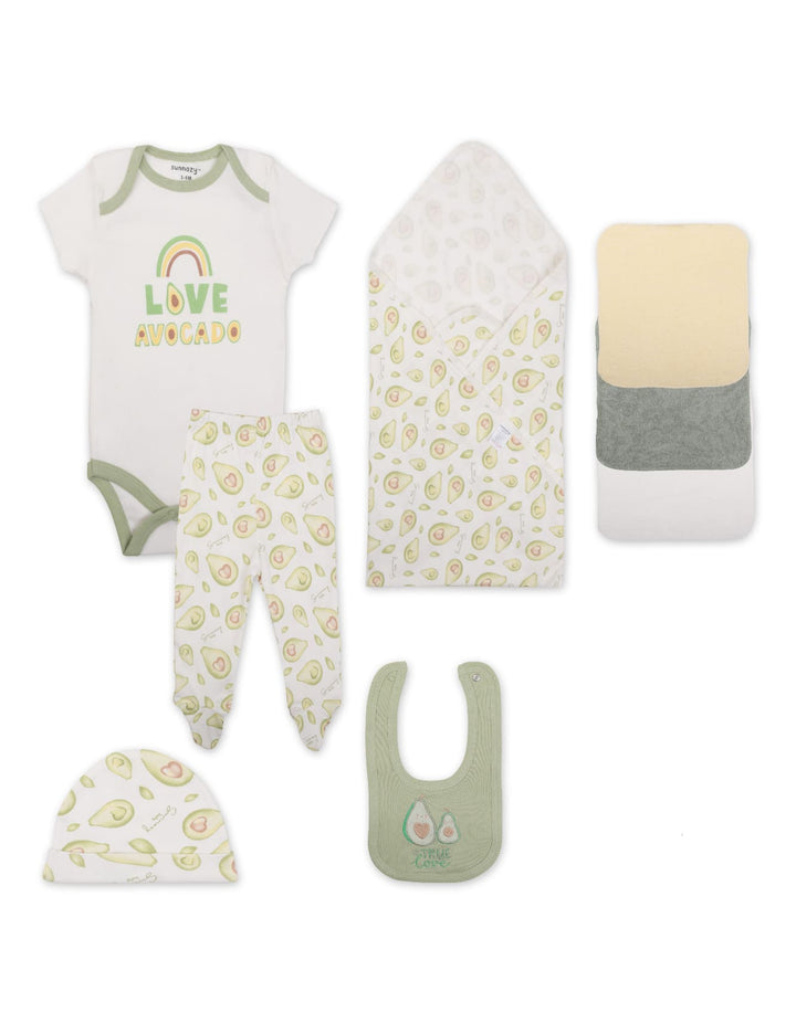 Newborn Clothing Gift Set 8 Pcs Avocado Green and White at Zubaidas
