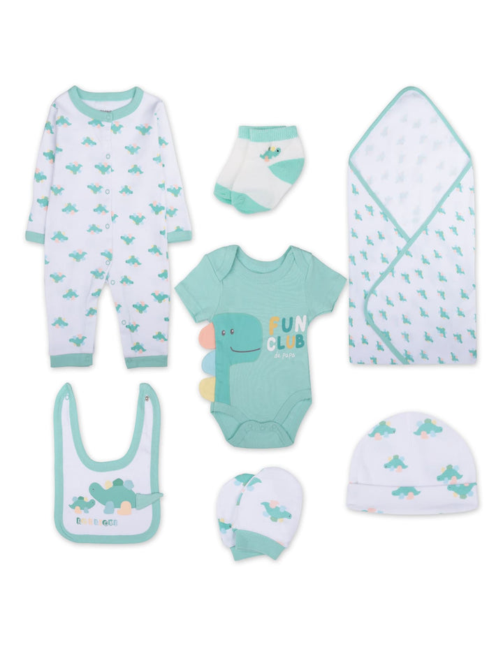 Newborn Clothing Gift Set 8 Pcs Dino Fun Club Green and White at Zubaidas