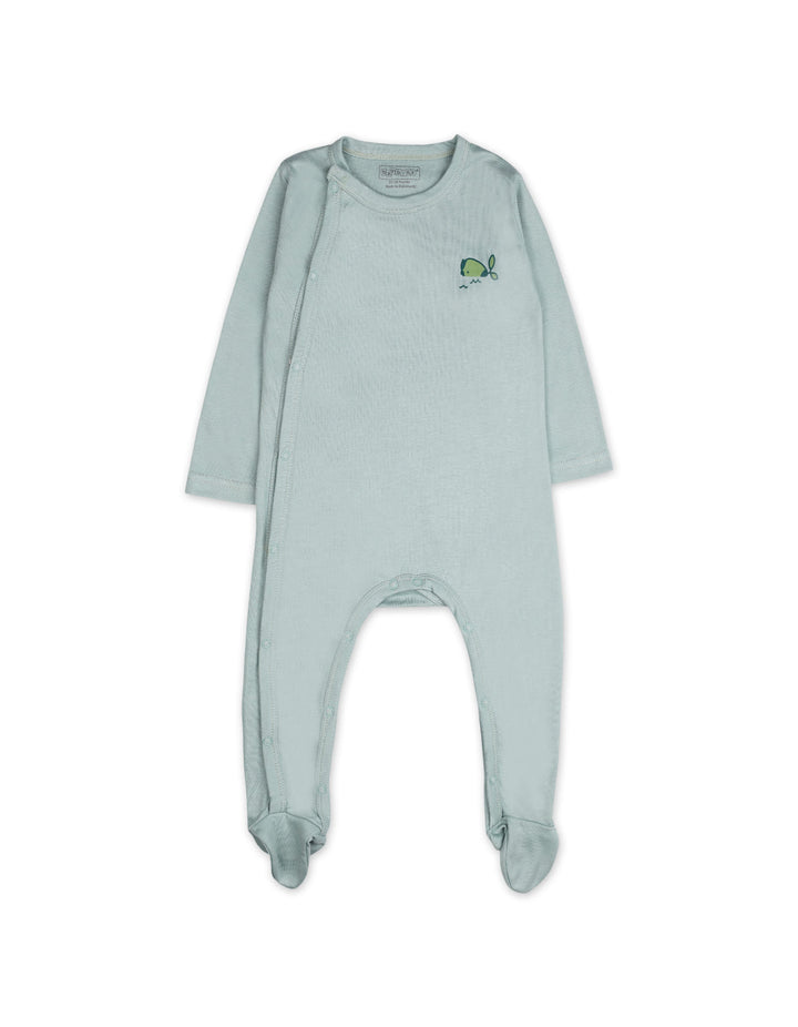 Newborn Footed Sleepsuit Bambies Whale Green at Zubaidas