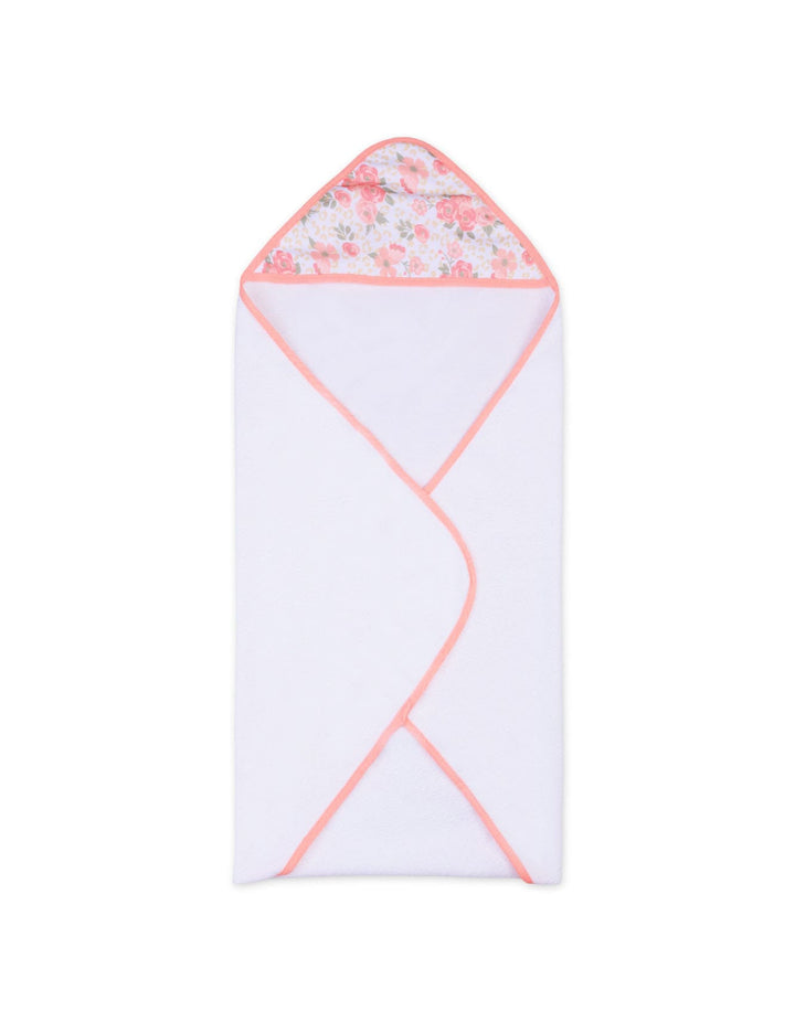 Newborn Girl Bath Towel and Washcloth Set Floral Peach and White at Zubaidas Official Pakistan