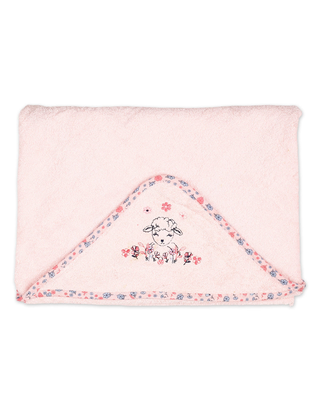 Newborn Girl Bath Towel Hooded Bambies Sheep Floral Pink at Zubaidas Online Pakistan