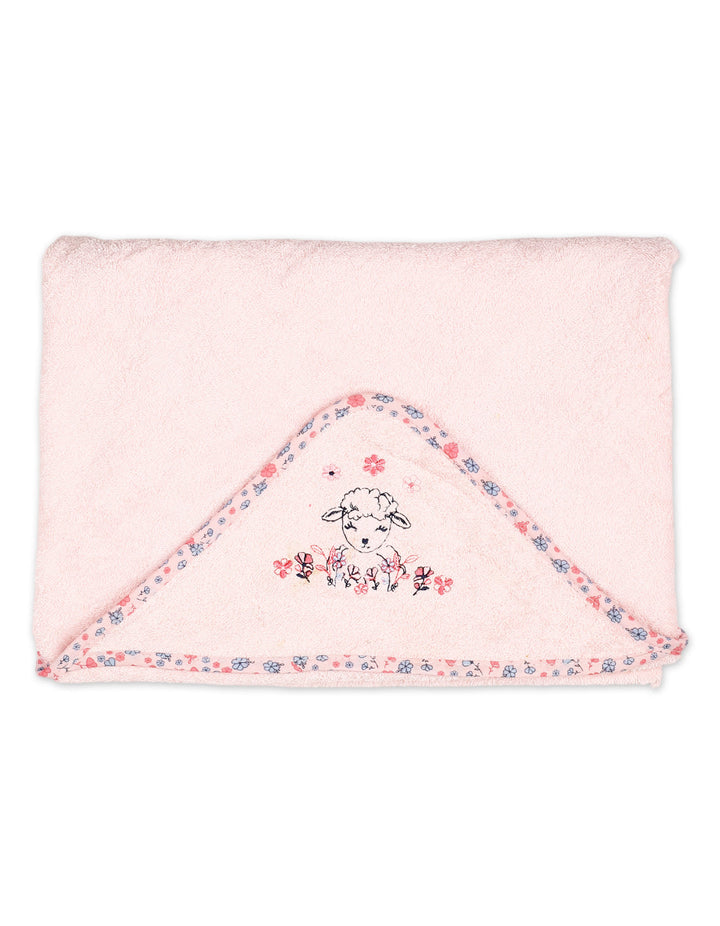 Newborn Girl Bath Towel Hooded Bambies Sheep Floral Pink at Zubaidas Online Pakistan