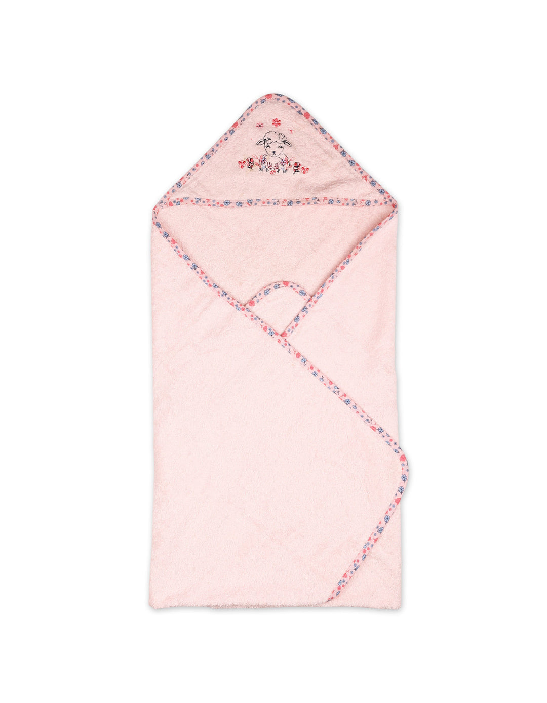 Newborn Girl Bath Towel Hooded Bambies Sheep Floral Pink at Zubaidas