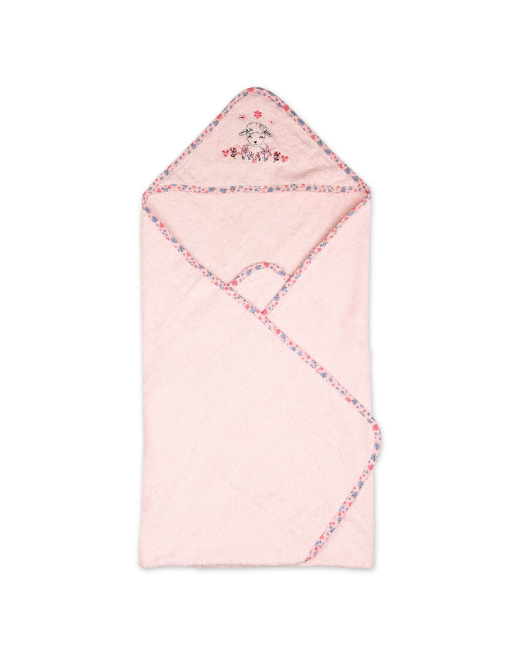 Newborn Girl Bath Towel Hooded Bambies Sheep Floral Pink at Zubaidas