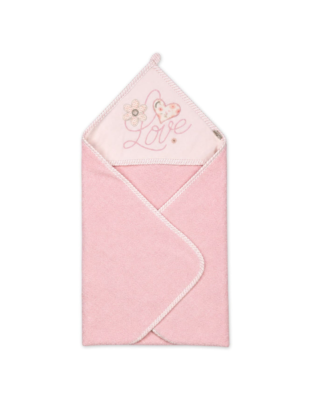 Newborn Girl Bath Towel Hooded Love and Heart Pink and Off White at Zubaidas Official Pakistan