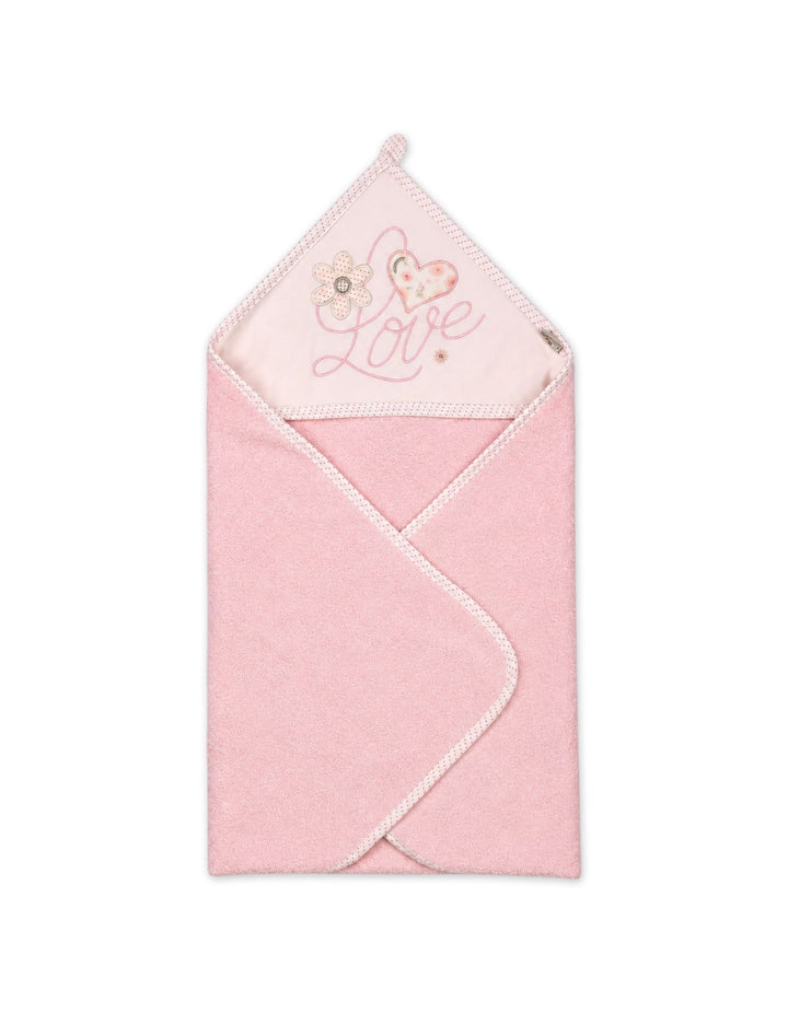 Newborn Girl Bath Towel Hooded Love and Heart Pink and Off White at Zubaidas Official Pakistan