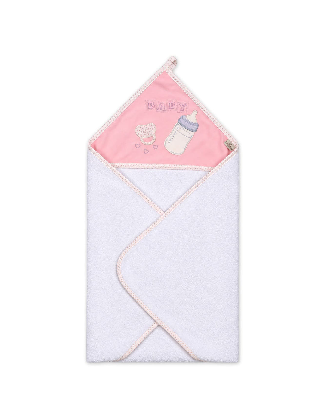 Newborn Girl Bath Towel Hooded White and Pink at Zubaidas Official Pakistan