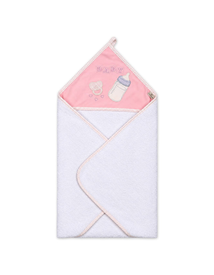 Newborn Girl Bath Towel Hooded White and Pink at Zubaidas Official Pakistan
