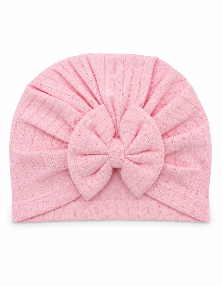 Newborn Girl Cap Bow Tea Pink at Zubaidas