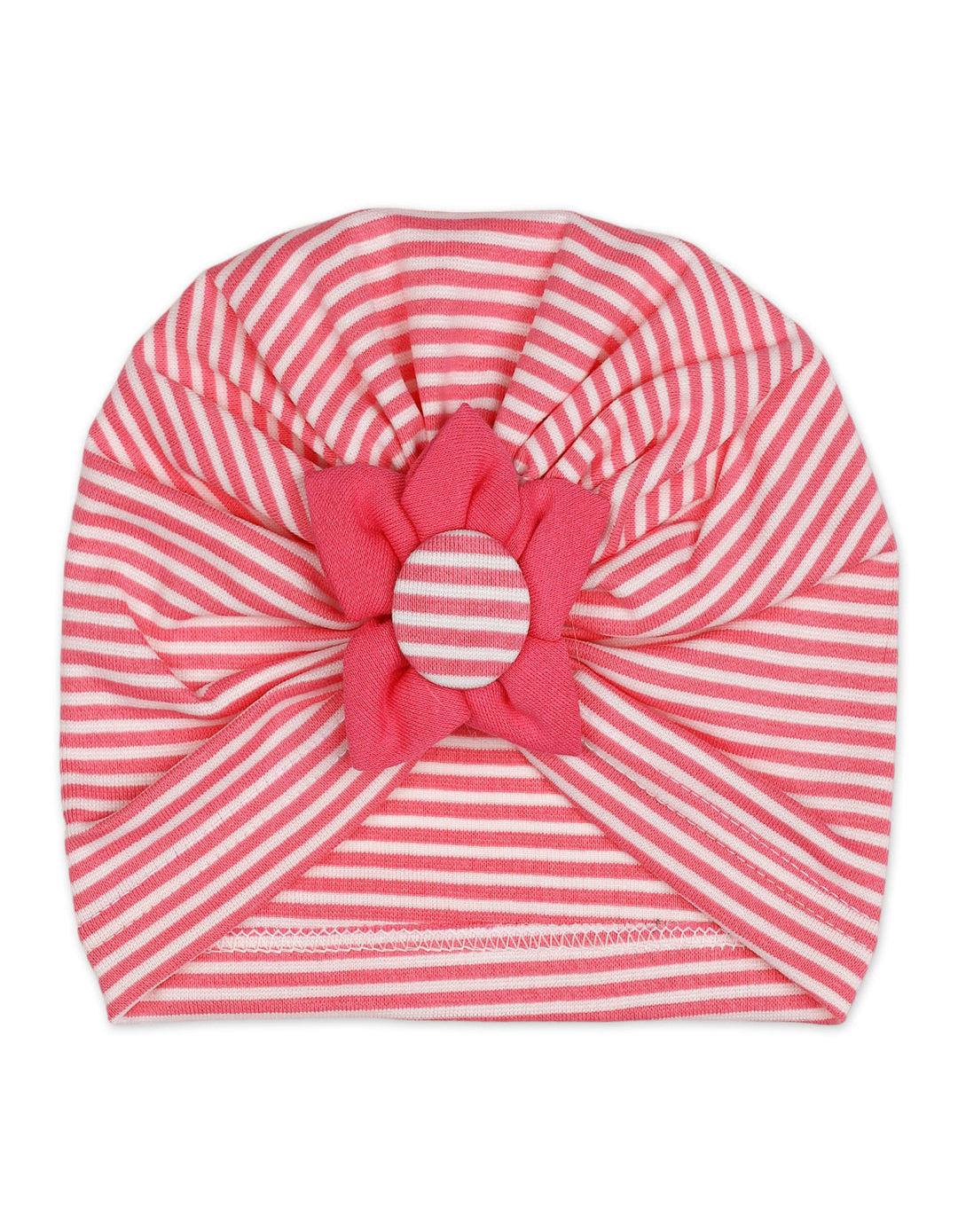 Newborn Girl Cap Flower Striped Pink and White at Zubaidas