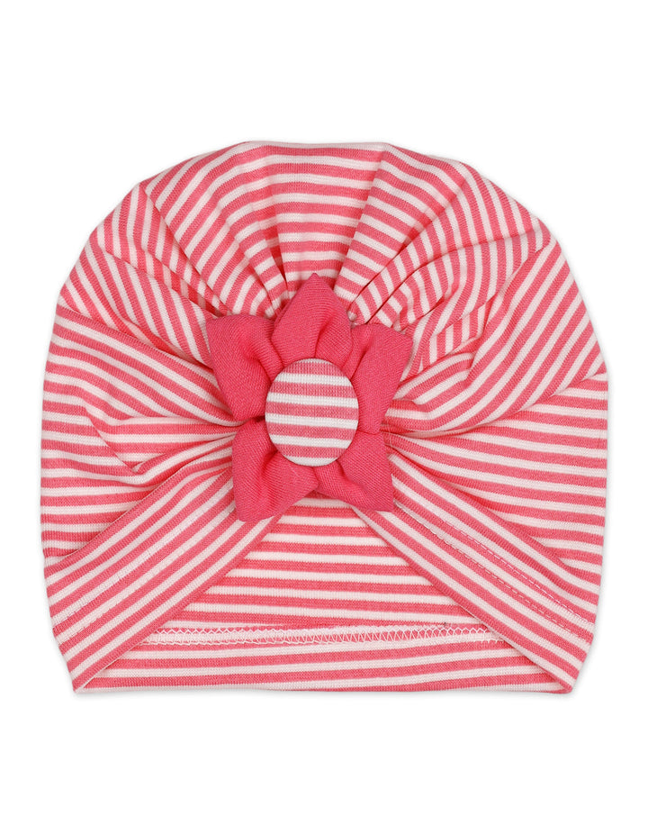 Newborn Girl Cap Flower Striped Pink and White at Zubaidas