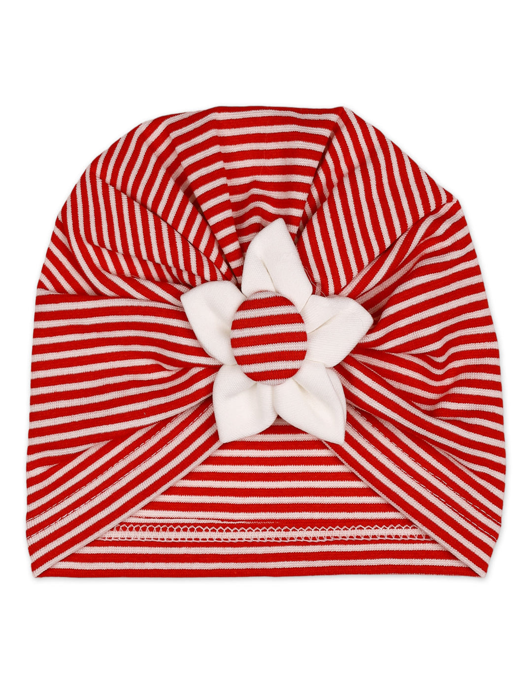 Newborn Girl Cap Flower Striped Red and White at Zubaidas