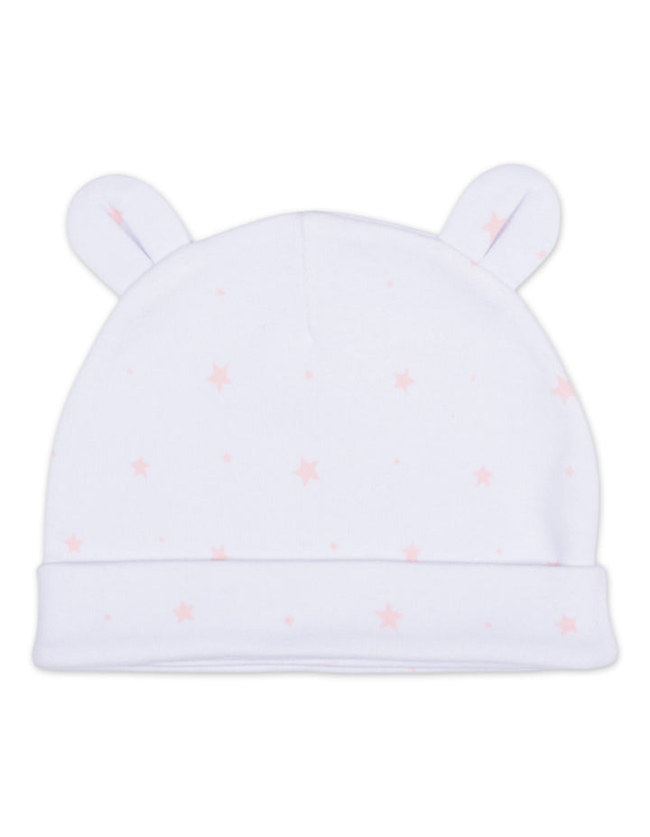 Newborn Girl Cap Mittens and Booties Set Peach Stars White at Zubaidas Official Pakistan