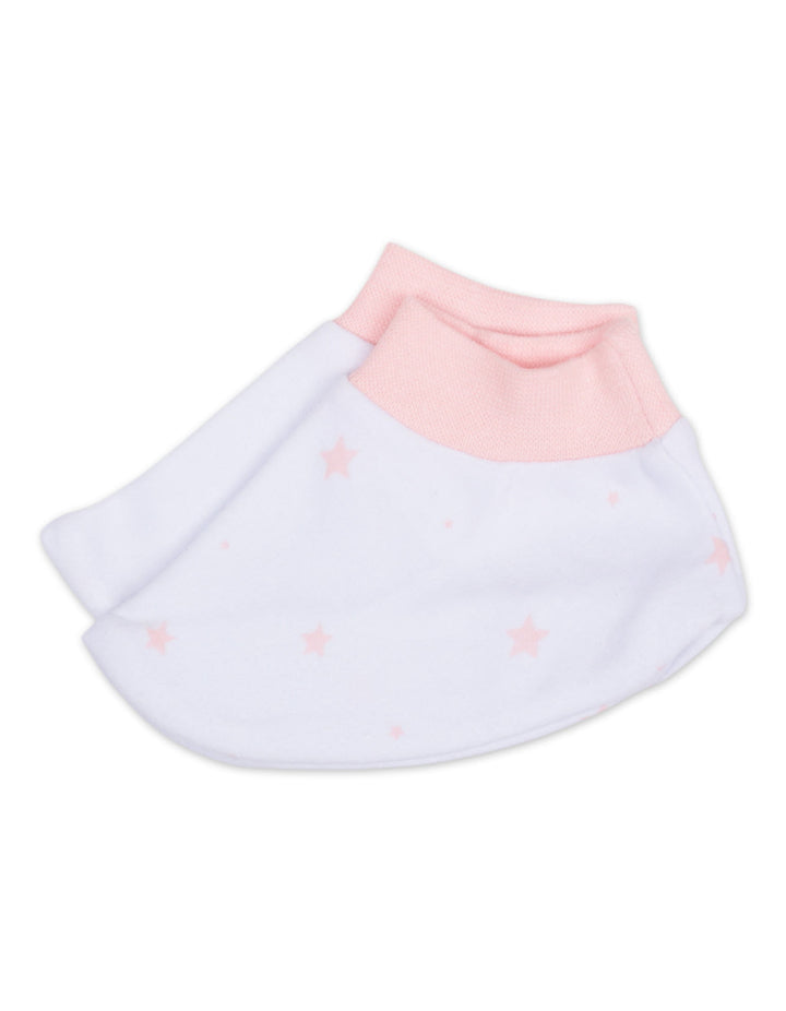 Newborn Girl Cap Mittens and Booties Set Peach Stars White at Zubaidas Best Online Baby and Kids Store in Pakistan