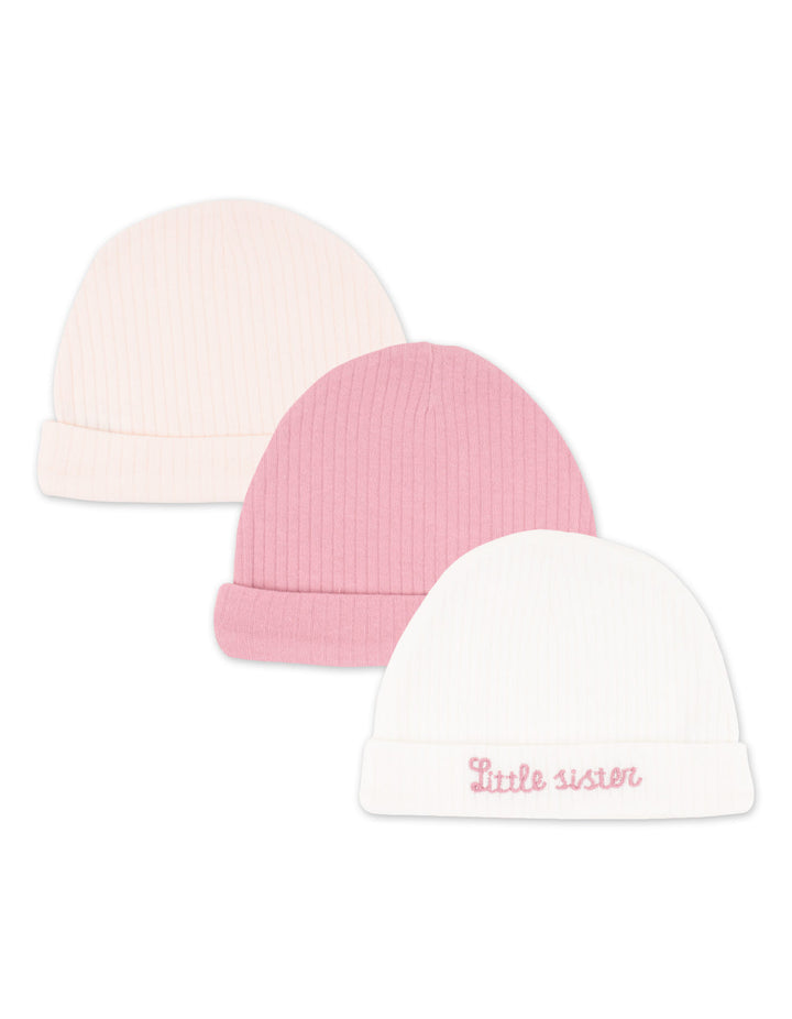 Newborn Girl Cap Pack of 3 Little Sister at Zubaidas