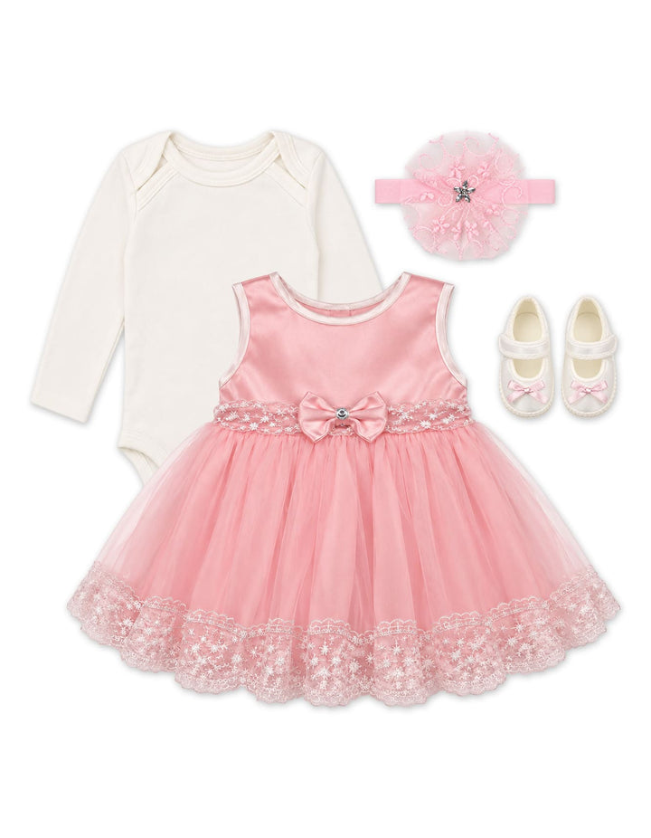 Newborn Girl Gift Set 4 Pcs Bow Pink and White at Zubaidas