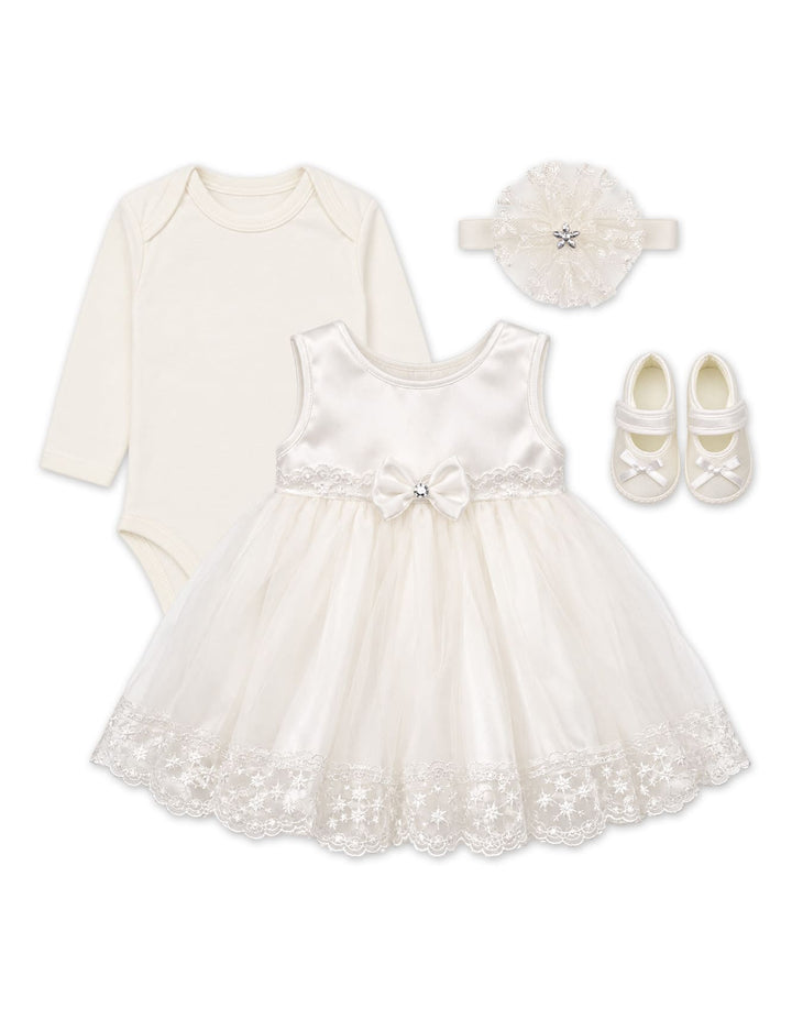 Newborn Girl Gift Set 4 Pcs Bow White at Zubaidas