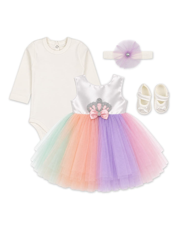 Newborn Girl Gift Set 4 Pcs Crown and Rainbow White at Zubaidas
