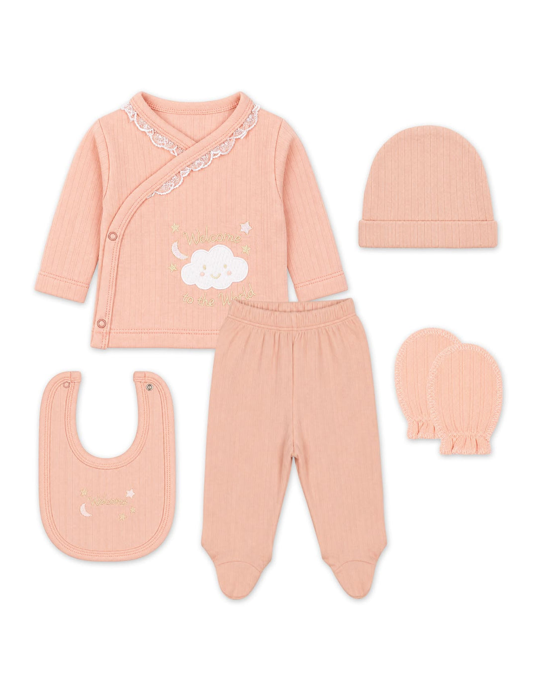 Newborn Girl Gift Set 5 Pcs Welcome to the World Pink at Zubaidas