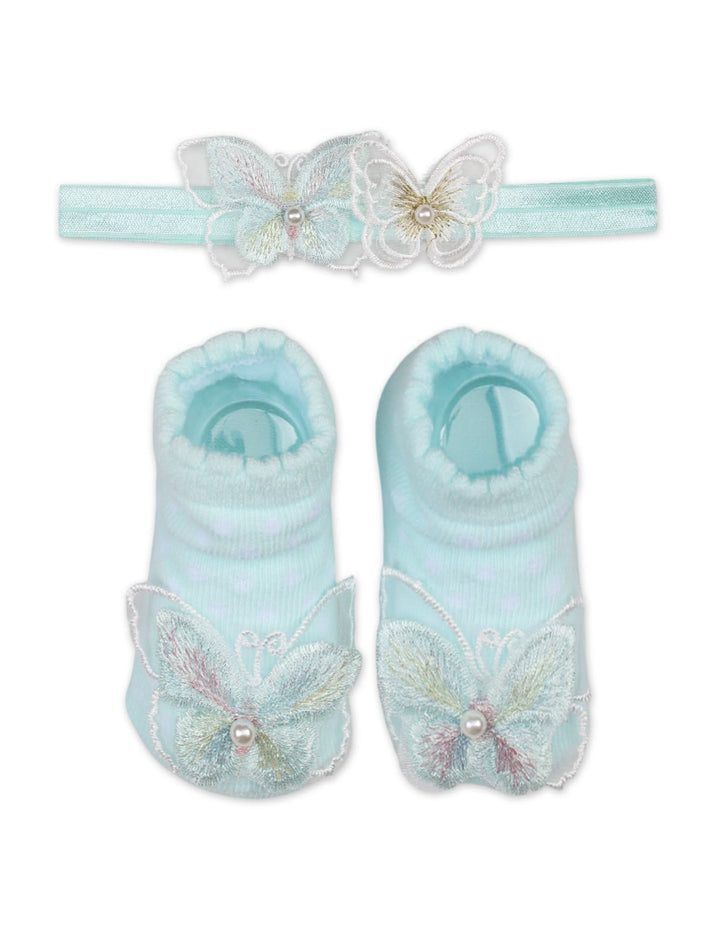 Newborn Girl Headband and Socks Set Mint Green at Zubaidas