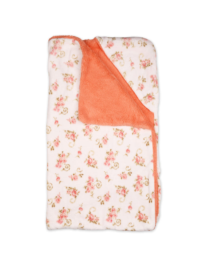 Newborn Girl Hooded Swaddle Blanket Floral White and Peach at Zubaidas Online Pakistan