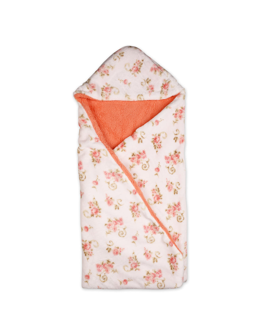 Newborn Girl Hooded Swaddle Blanket Floral White and Peach at Zubaidas