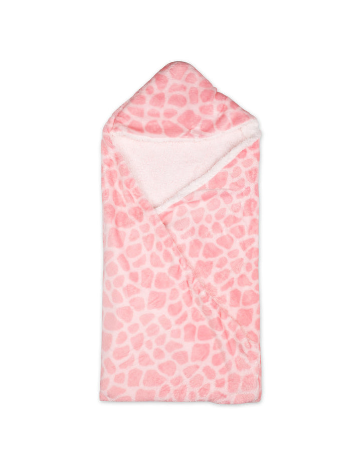 Newborn Girl Hooded Swaddle Blanket Giraffe Print Pink at Zubaidas