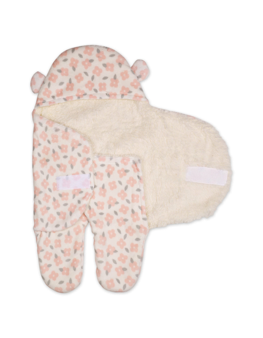 Newborn Girl Hooded Swaddle Floral Pink and White at Zubaidas