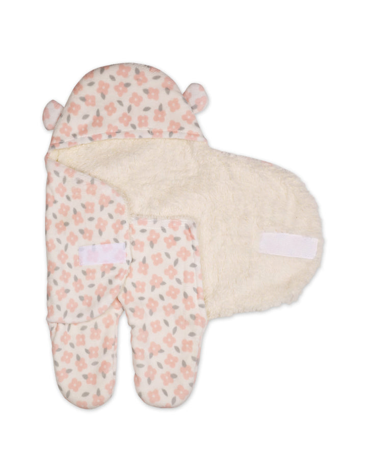 Newborn Girl Hooded Swaddle Floral Pink and White at Zubaidas