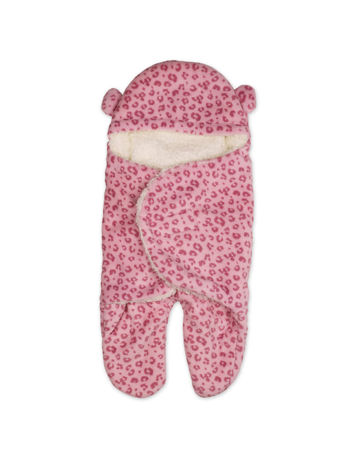 Newborn Girl Hooded Swaddle Leopard Pink and White at Zubaidas Official Pakistan