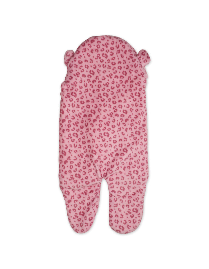 Newborn Girl Hooded Swaddle Leopard Pink and White at Zubaidas Online Pakistan