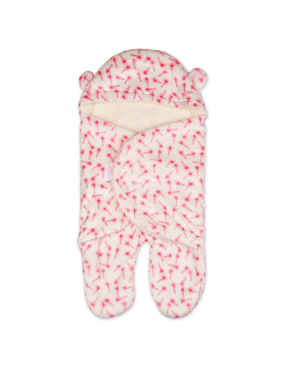 Newborn Girl Hooded Swaddle Star Pink and White at Zubaidas Official Pakistan