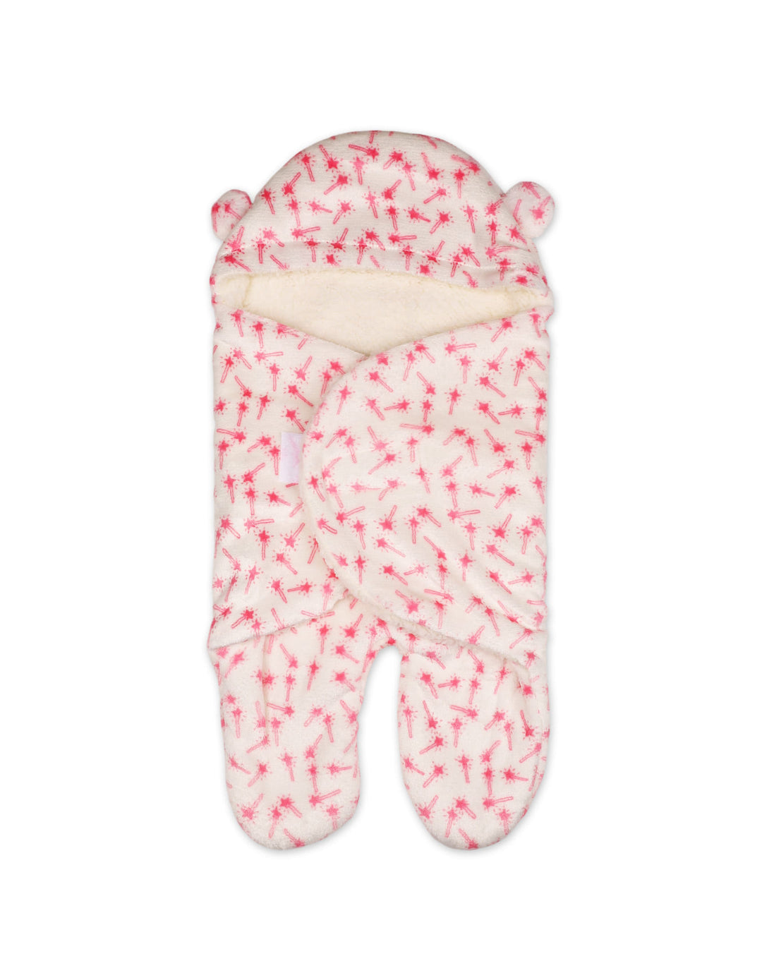 Newborn Girl Hooded Swaddle Star Pink and White at Zubaidas Official Pakistan